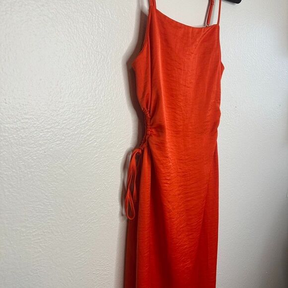 Christian Lacroix Dress Size Small Orange Satin Midi Side Cutout Cocktail NWT - Picture 2 of 9